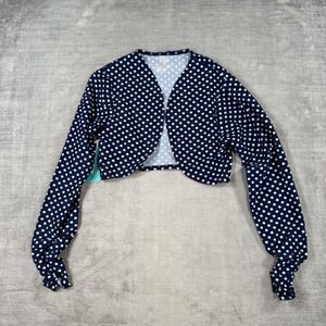 Tzu Tzu Shirt Womens Large Navy Polka Dot Luna Shrug Cropped Bolero Golf NWT